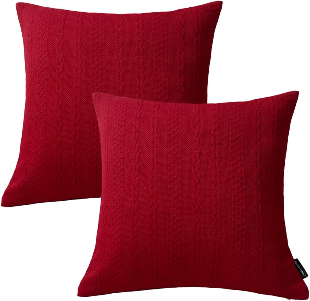 Booque Valley Fundas de almohada rojas navideñas, fundas de cojín decorativas, modernas, trenzadas, ultra suaves, elásticas, para sofá, dormitorio