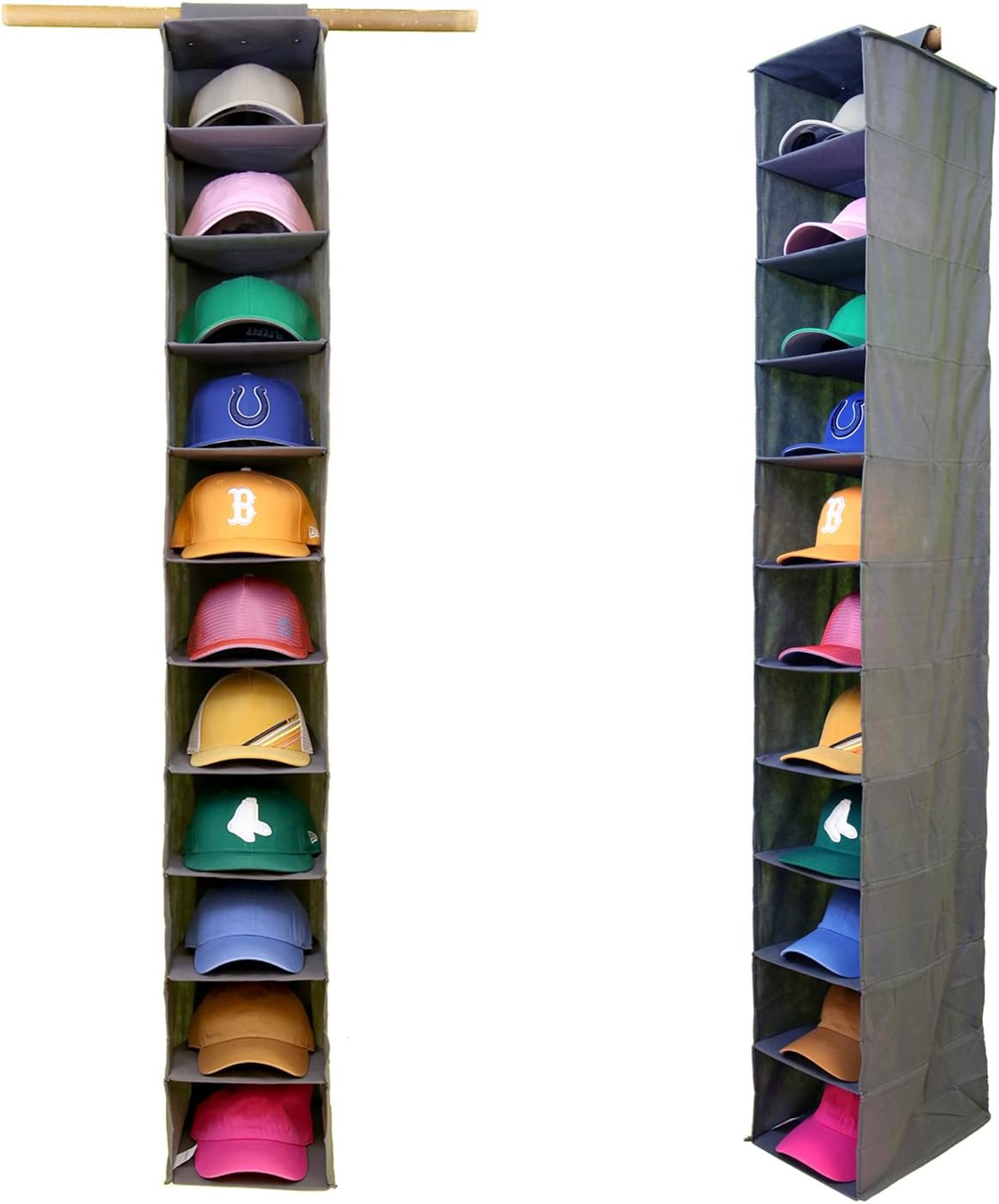 Perfect Curve Organizador de gorras de armario de 11 bolsillos. Organizador de sombreros de armario colgante de 11 estantes para gorras de béisbol –