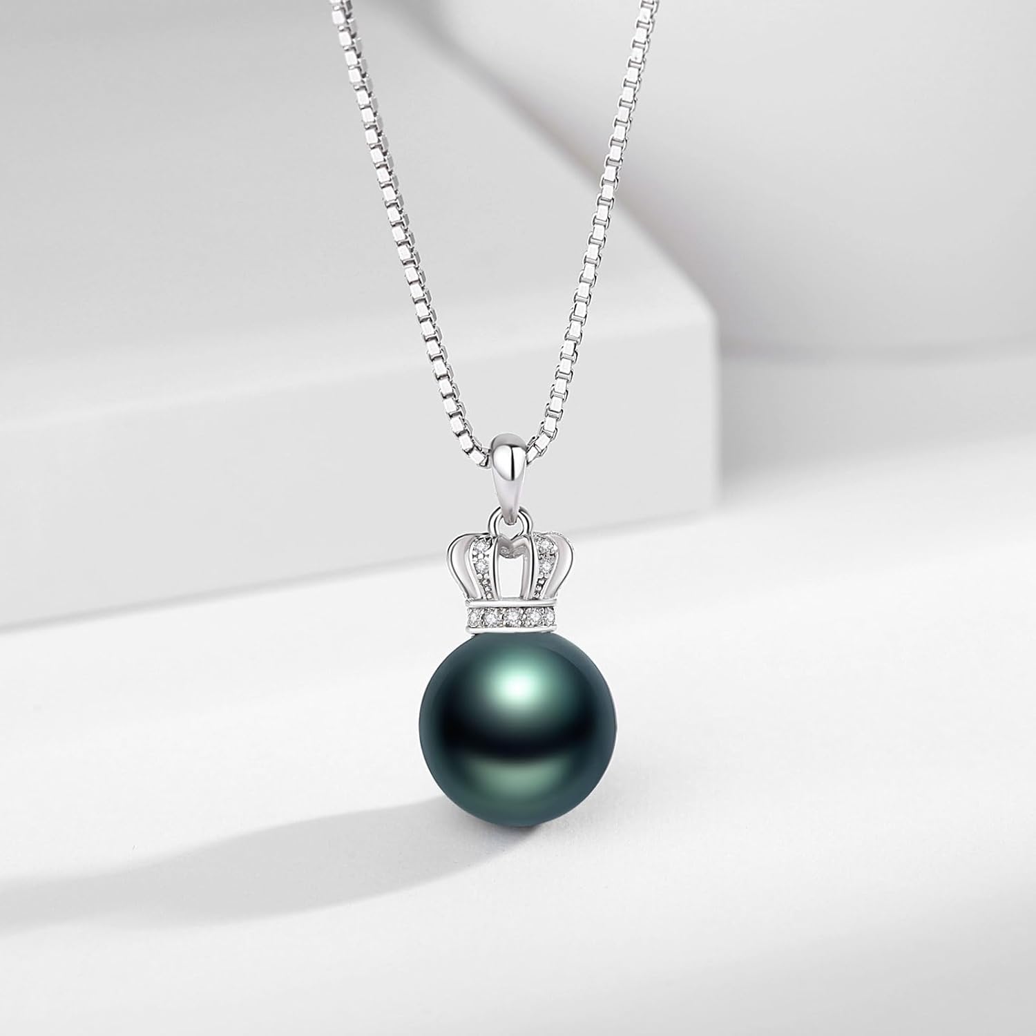 YAMI 12-13MM Black Pearl Pendant Necklace for Women, Handpicked Genuine Tahitian Saltwater Cultured Round Pearls, 18+2 Inch Adjustable Sterling