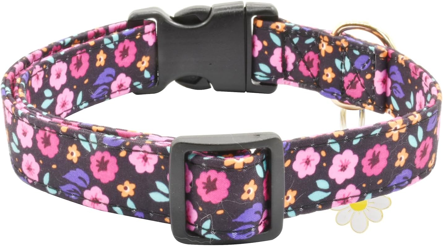 Lindo collar de algodón para perro, patrones de flores, collares suaves y ajustables para cachorros, para hembras pequeñas, medianas y grandes, con