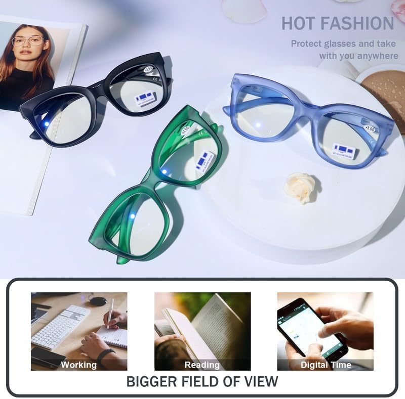 UNTAMID Lentes de lectura con bloqueo de luz azul para mujeres y hombres, cómodos y elegantes, para lectores cuadrados, paquete de 3 (paquete de 3