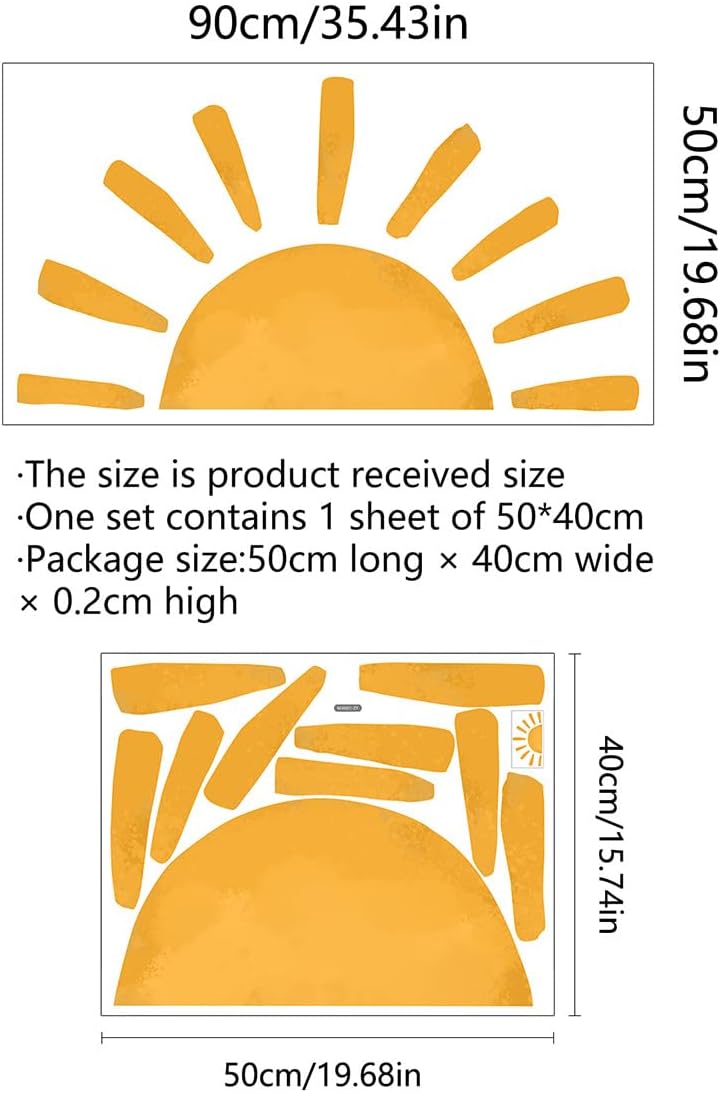 Calcomanía de pared Half Sun  Calcomanías de pared grandes Boho Sunshine para guardería, habitación de niños y decoración de sala de juegos