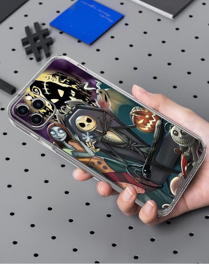 Funda para teléfono de Halloween Nightmare compatible con iPhone 15 Horror Skellington Christmas Side Striped Soft Jack a prueba de golpes