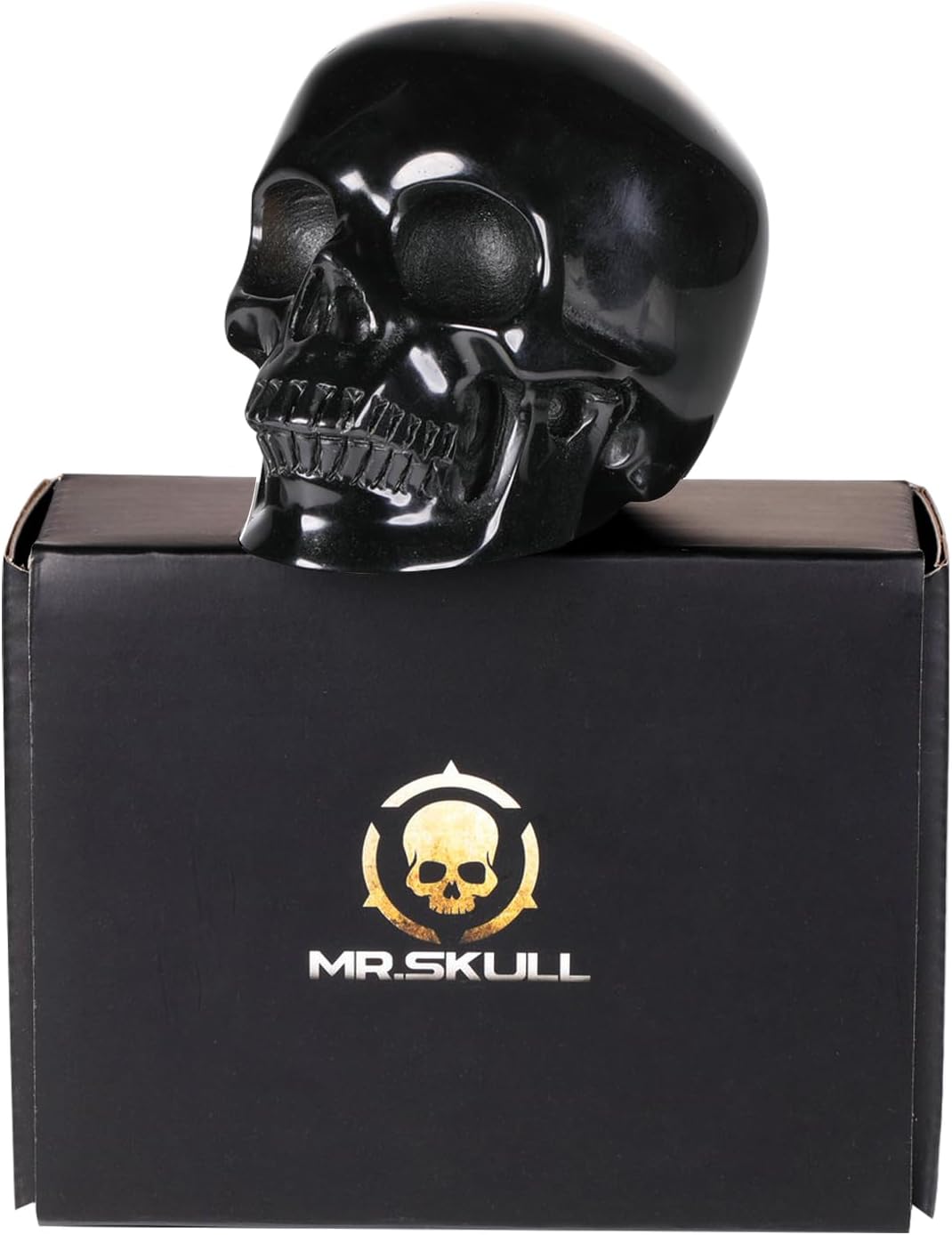 Estatua decorativa de calavera de cristal de obsidiana negra de 2.5 pulgadas, piedra curativa de cristal, escultura de calavera humana tallada a