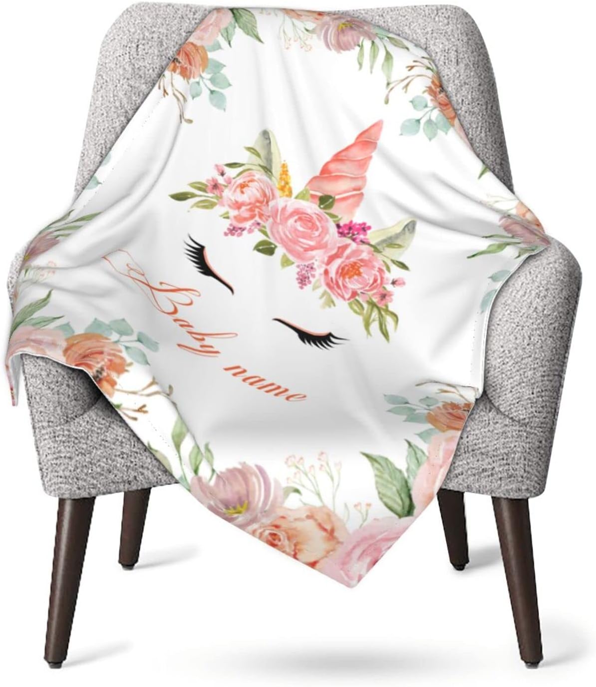 Manta de bebé personalizada con nombre para bebé, manta de bebé personalizada para niñas, manta de forro polar floral para bebé, manta de elefante