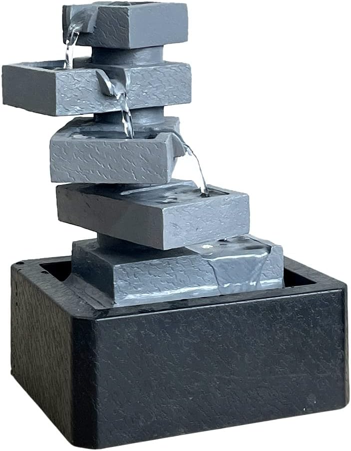 SEINHIJO Fuente de agua de mesa para interiores, Fengshui, cascada, centro de mesa, decoración moderna, escultura, regalos, luces LED de 11 pulgadas