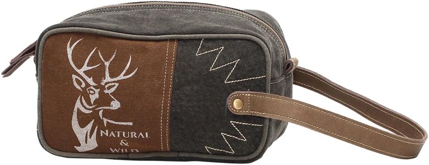 Myra Bag Wild Reindeer Denim & Upcycled Canvas Shaving Kit Bag S-1121, Marrón