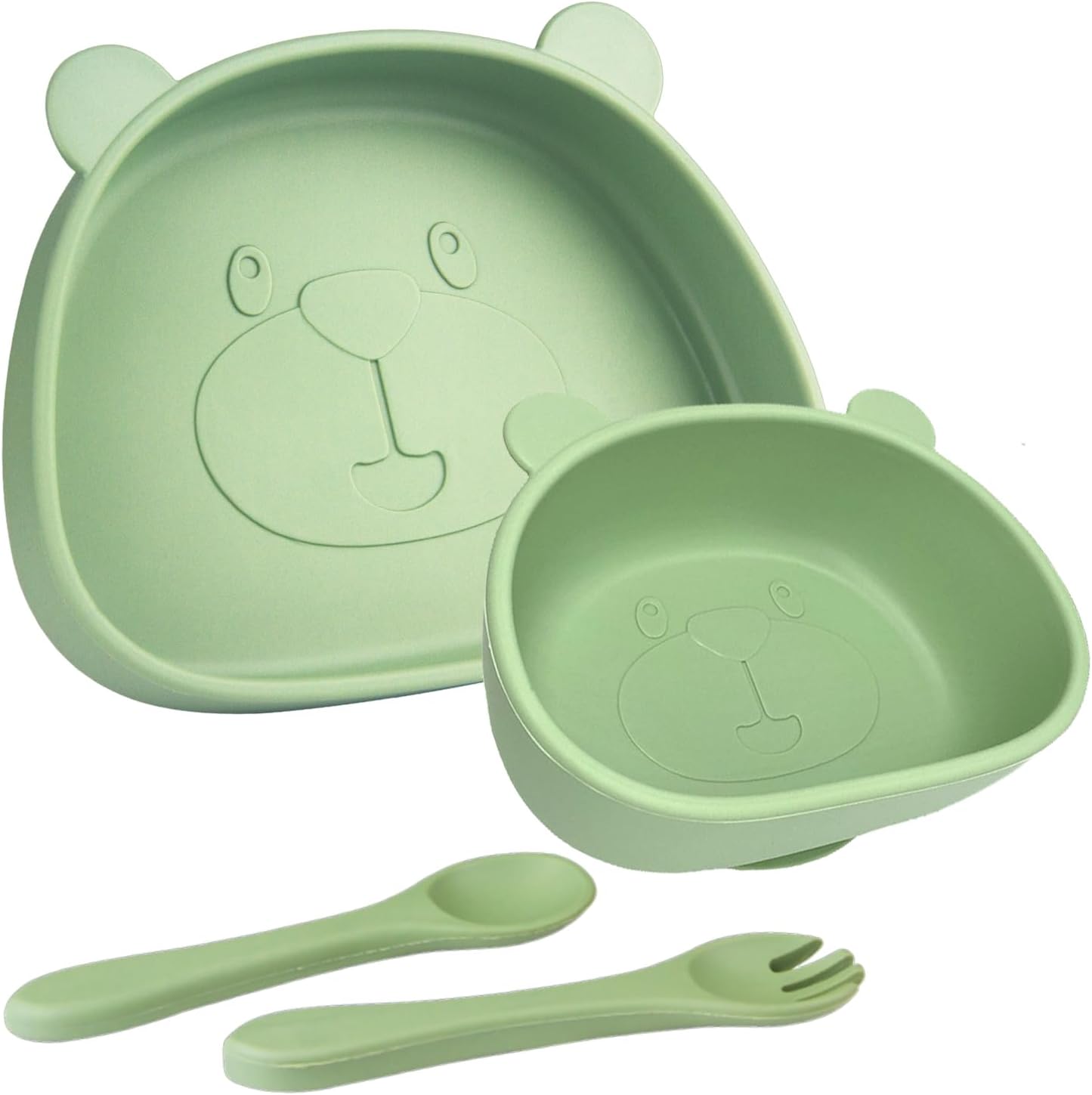 Qshare Platos de succión para bebé, 4 piezas de platos individuales divididos para niños pequeños y niños, juego de cucharas y tenedores para bebés,