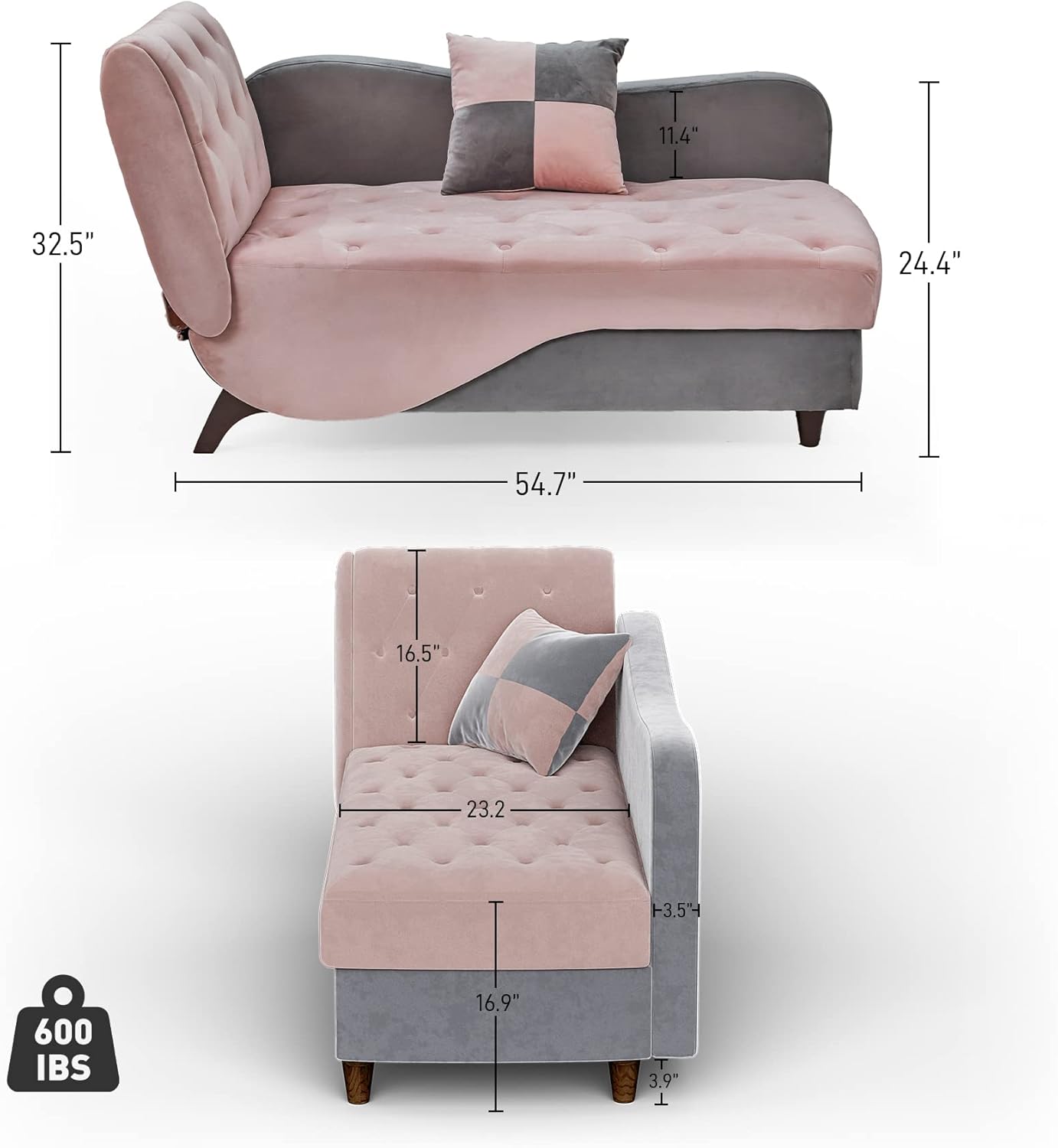 OUYESSIR Tumbona tapizada para interiores, sofá reclinable ajustable con almacenamiento y 1 almohada, sillón de terciopelo para sala de estar,