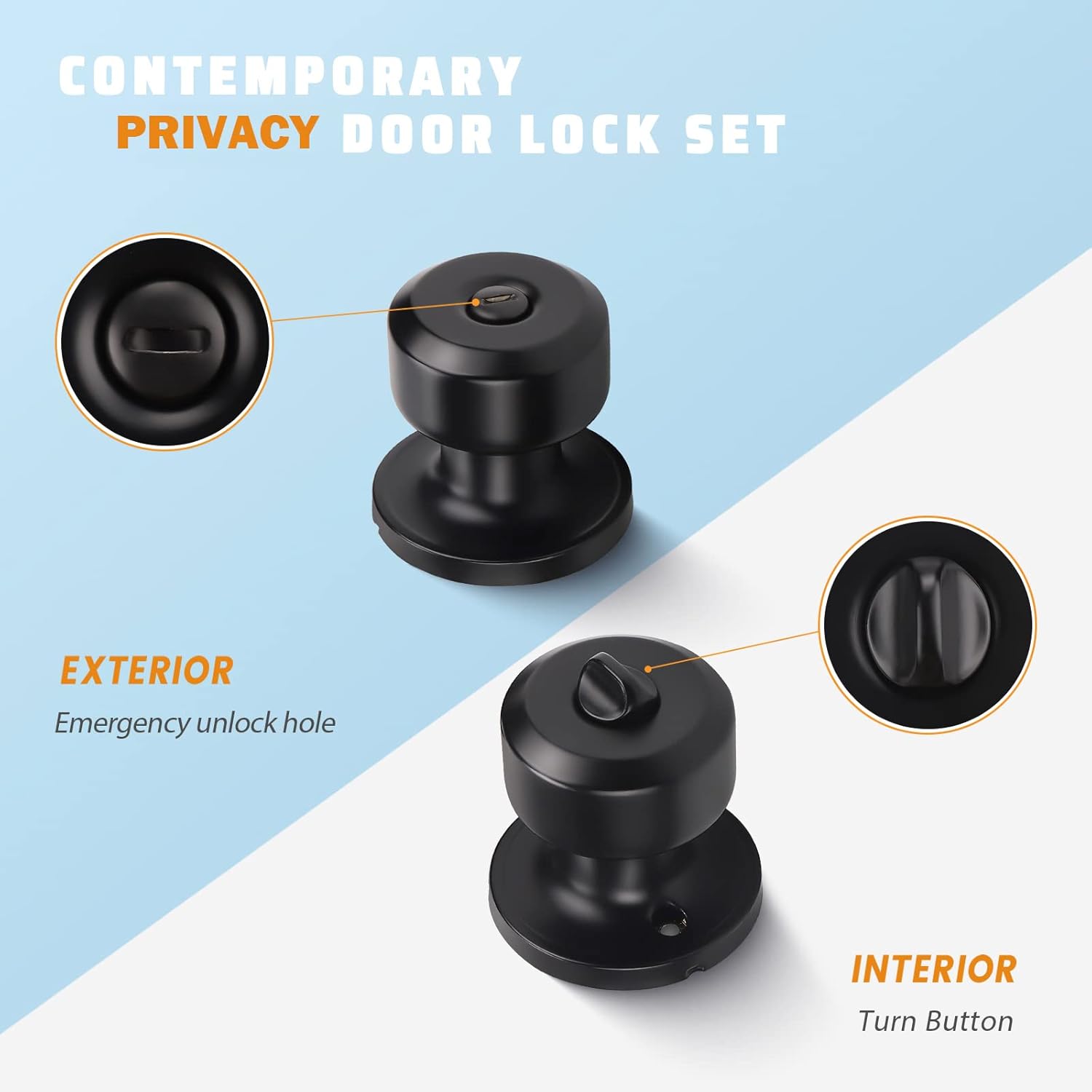 KNOBWELL – Paquete de 5 manijas de privacidad para puerta interior, para habitación o baño, color negro mate, forma circular