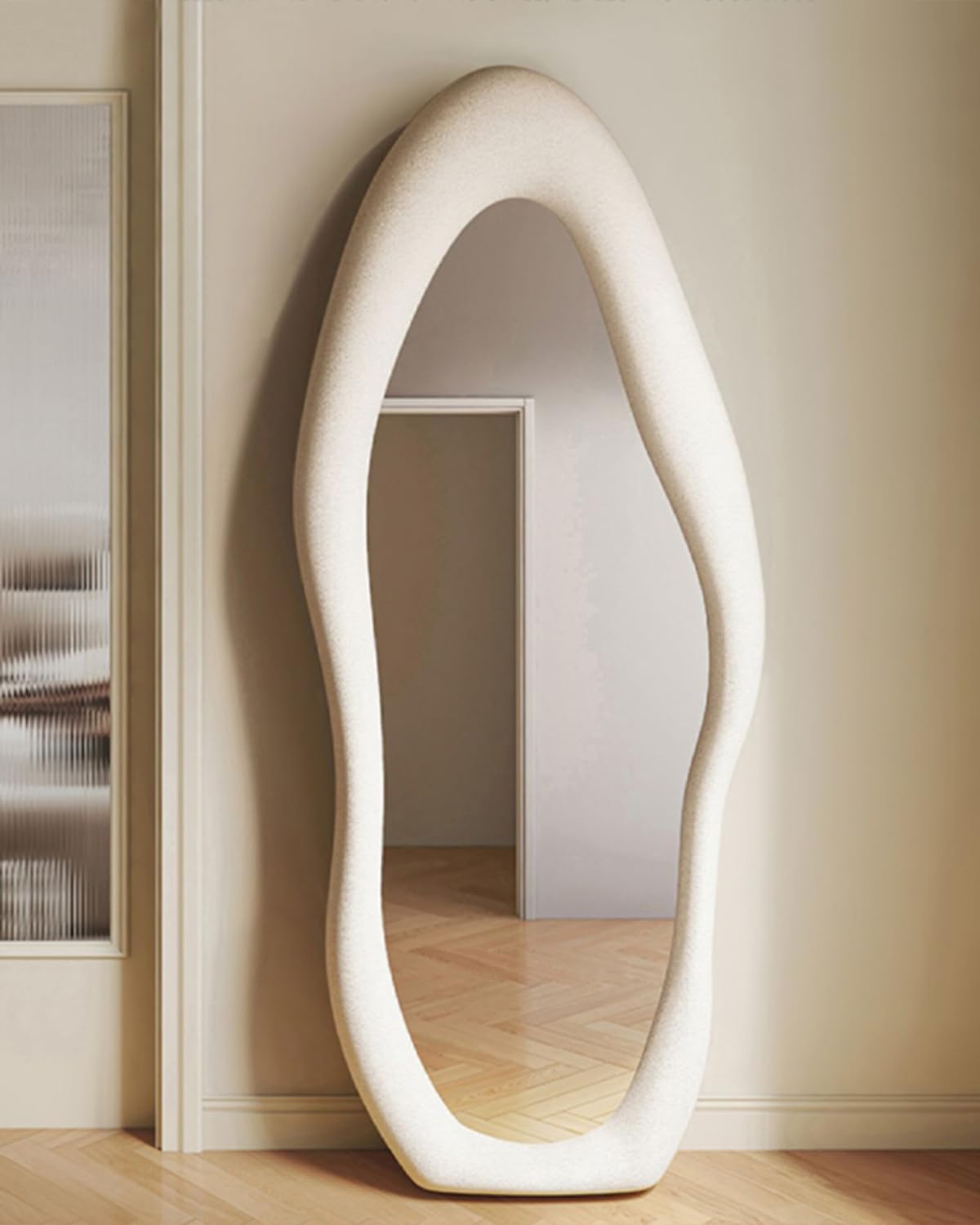 ITSRG Espejo de longitud completa, espejo de suelo con soporte, espejo montado en la pared, espejo de pie de longitud completa, espejo irregular,