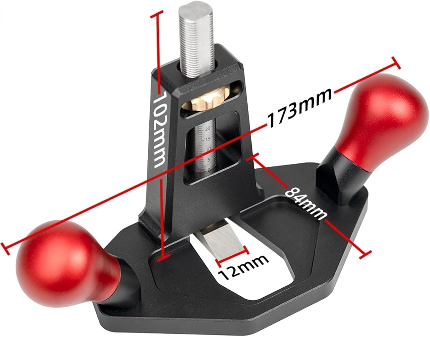 Plano del router de la carpintería que recorta la cepilladora de la mano con la cuchilla anódica del tratamiento de la oxidación