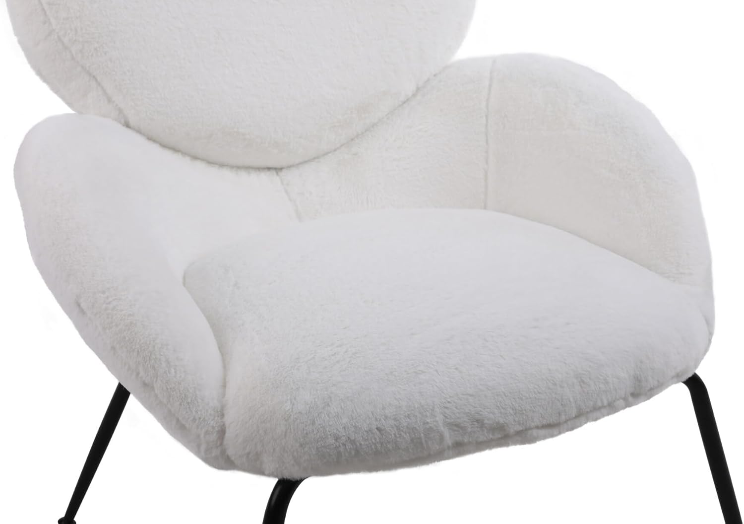 TRIPLE TREE Silla decorativa de sherpa, sillón tapizado de piel sintética con patas de metal negro y almohadillas ajustables para los pies, cómoda