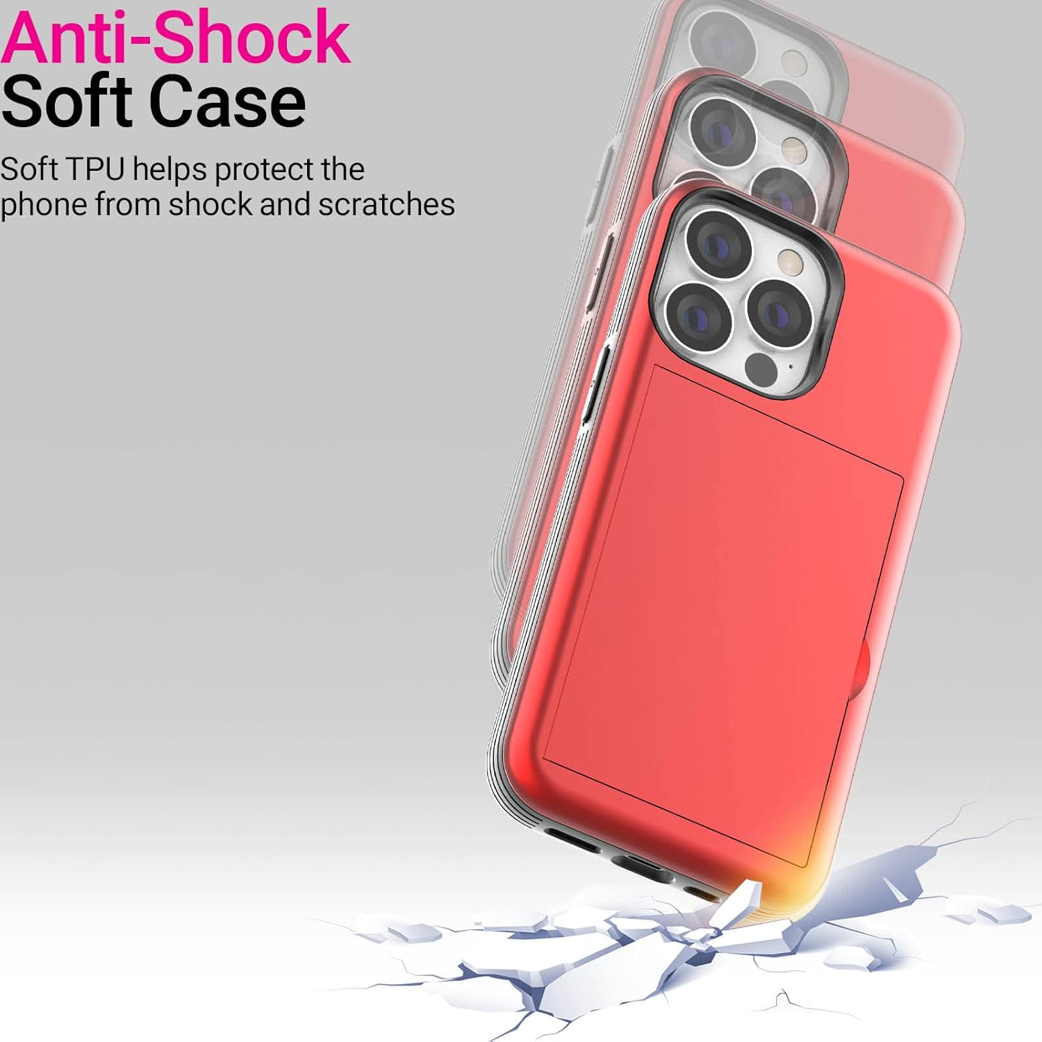 JUST4YOU Funda para iPhone 13 Pro con tarjetero Kickstand protectora de doble capa de parachoques (rojo) CS_BR_OC_I13P_RD