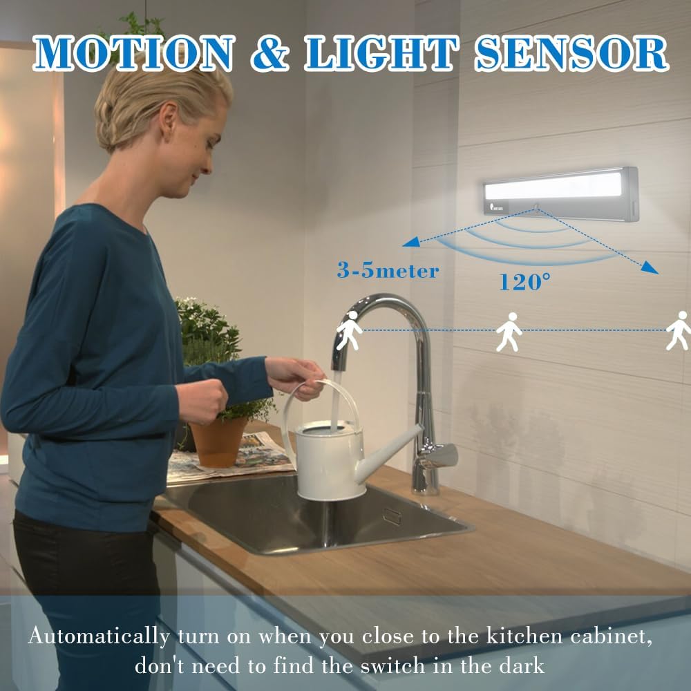 Luces para debajo del gabinete, 54 luces LED para debajo de la encimera, cuidado de los ojos, iluminación de gabinete con sensor de movimiento