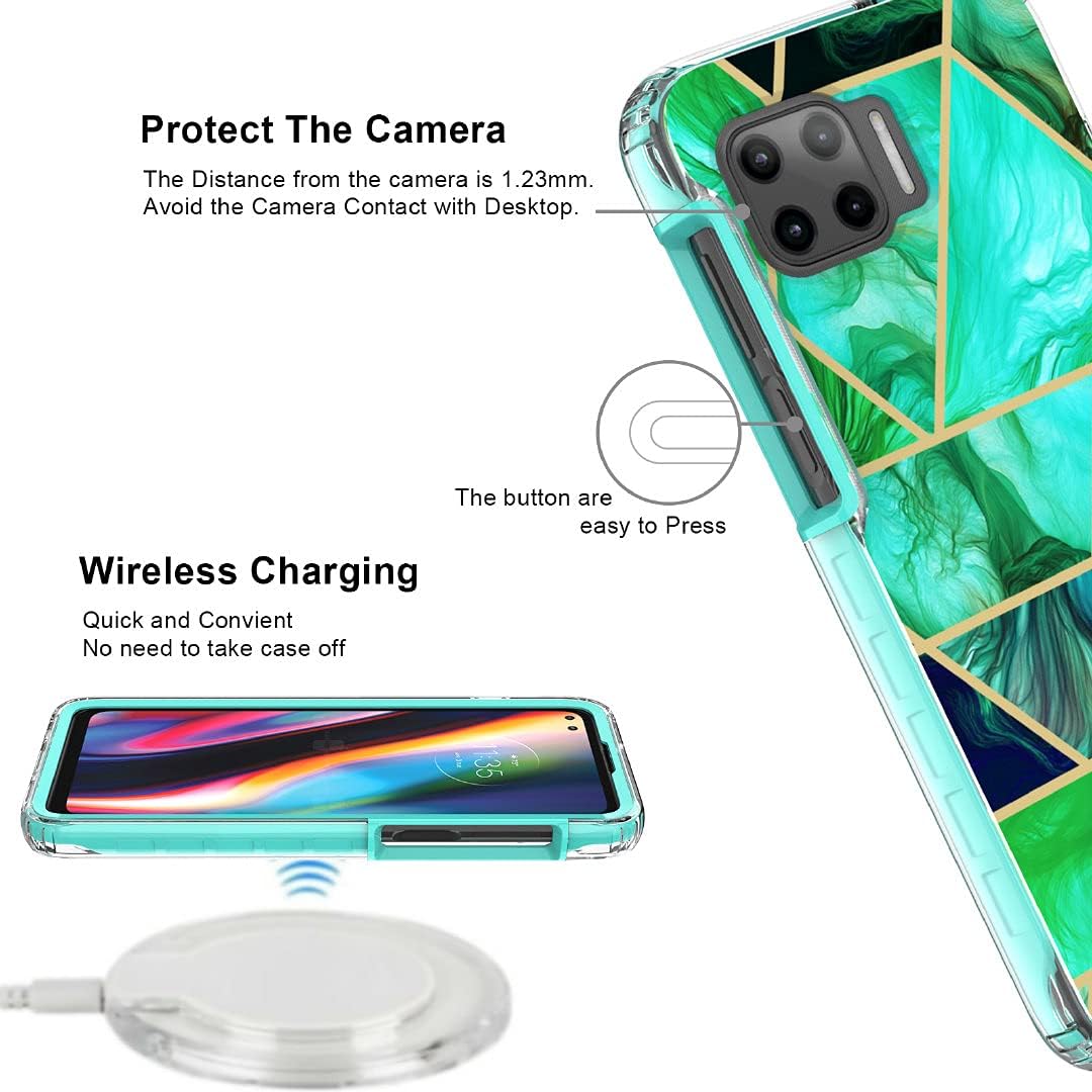 Jeylly Funda para Moto One 5GMoto One 5G UWMoto G 5G Plus 6.7 pulgadas, doble capa resistente silicona suave parachoques duro PC mármol elegante