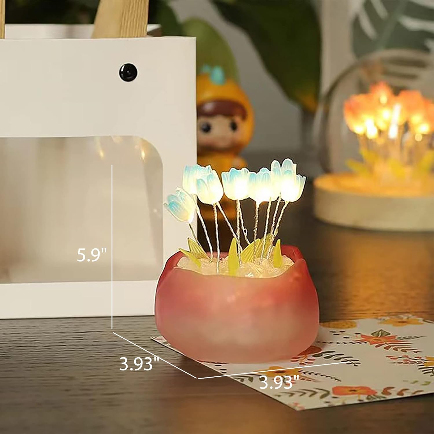 Luz nocturna de tulipán hecha a mano, bonita lámpara de mesa de flores de tulipán con maceta simulación para dormir, adornos para el hogar, sala de