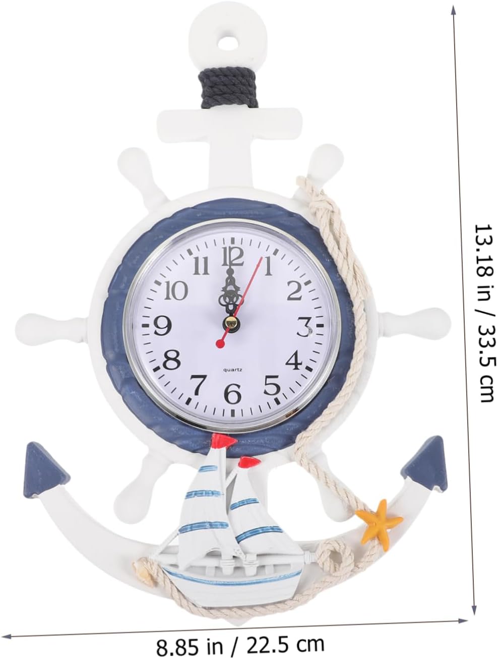IMIKEYA Adornos de playa o reloj vintage ornamento náutico mediterráneo pared grande reloj de pared reloj de pared digital rústico ancla reloj