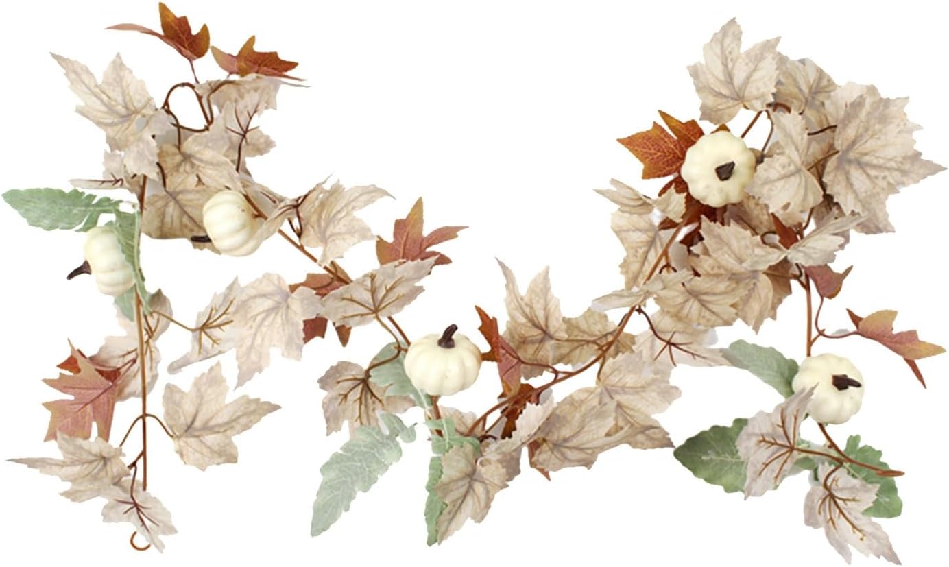 Guirnalda de hojas de arce de otoño, guirnalda artificial de vid colgante de 6 pies8.85 pies, guirnalda de hojas de arce de otoño, calabaza y bayas,