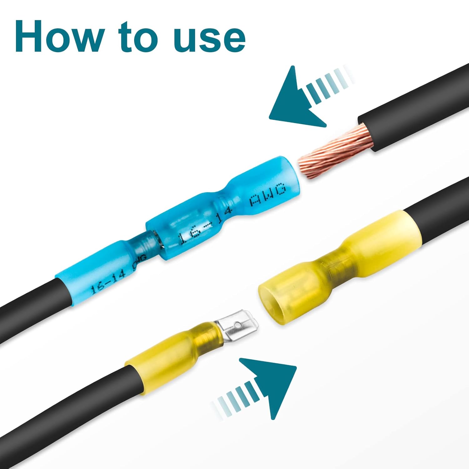 100 conectores de pala, terminales de pala termorretráctiles 16-14 AWG, conectores de alambre hembra por MENTBERY