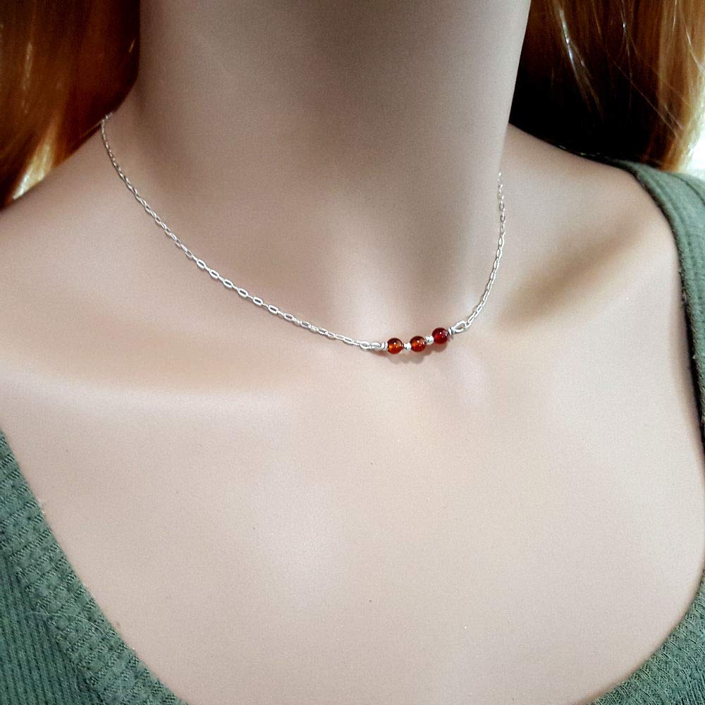 Sterling Silver Baltic Amber Handmade Adjustable Dainty Choker Necklace 14″ +3″ Extender