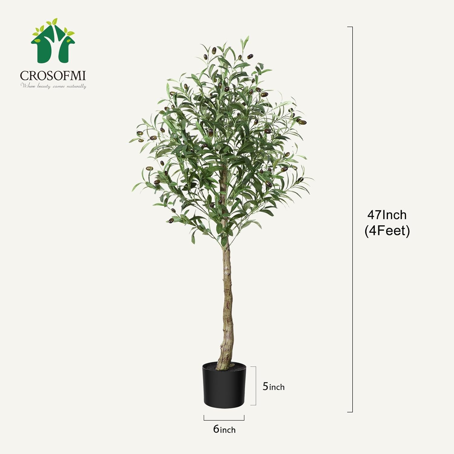 Crosofmi – Olivo artificial en maceta, 4 pies de alto, árbol de seda, planta topiaria, moderna, perfecto para interiores, decoración, exterior,