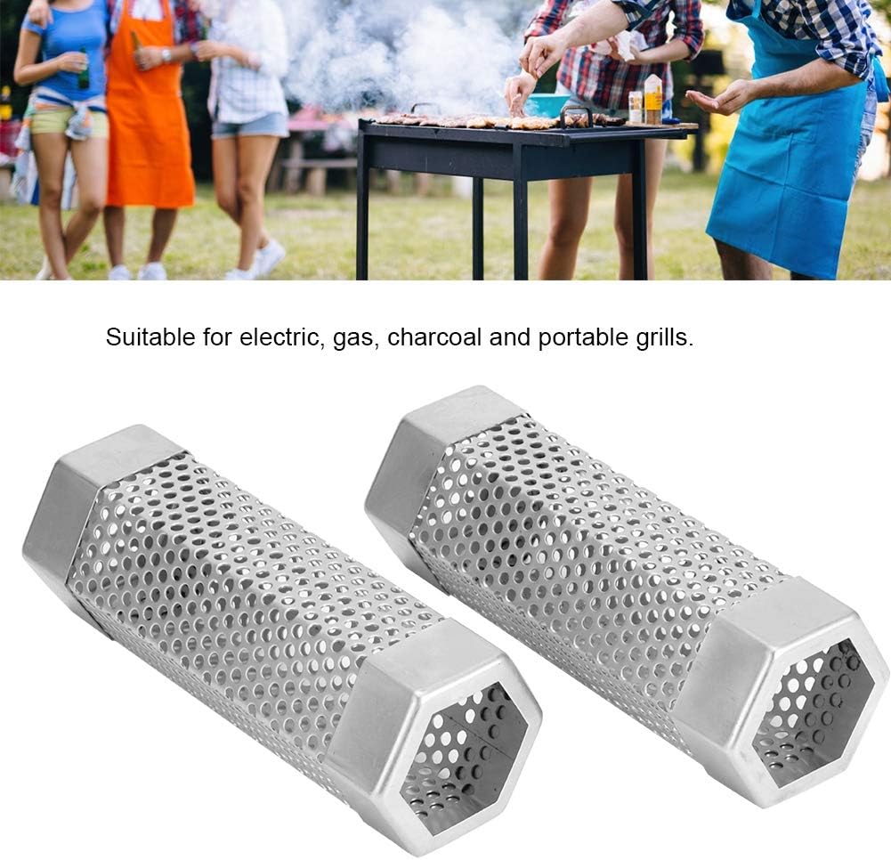 GOTOTOP Tubo de ahumador de pellets, 2 piezas, tubo de ahumador para parrilla, tubo de malla, tubo de humo, tubo de pellets de acero inoxidable de 6