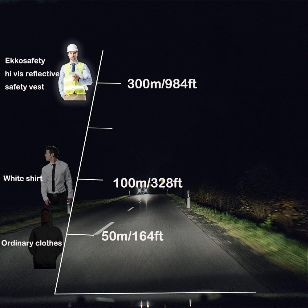 Ekkosafety Chaleco de seguridad de malla reflectante de alta visibilidad para hombres y mujeres, con 9 bolsillos y cremallera frontal, ropa de