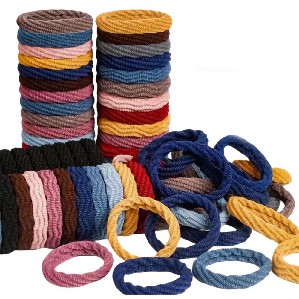 HASINA 100 ligas gruesas sin costuras para el cabello, accesorios para el cabello sin daños para cabello grueso y rizado (multicolor)
