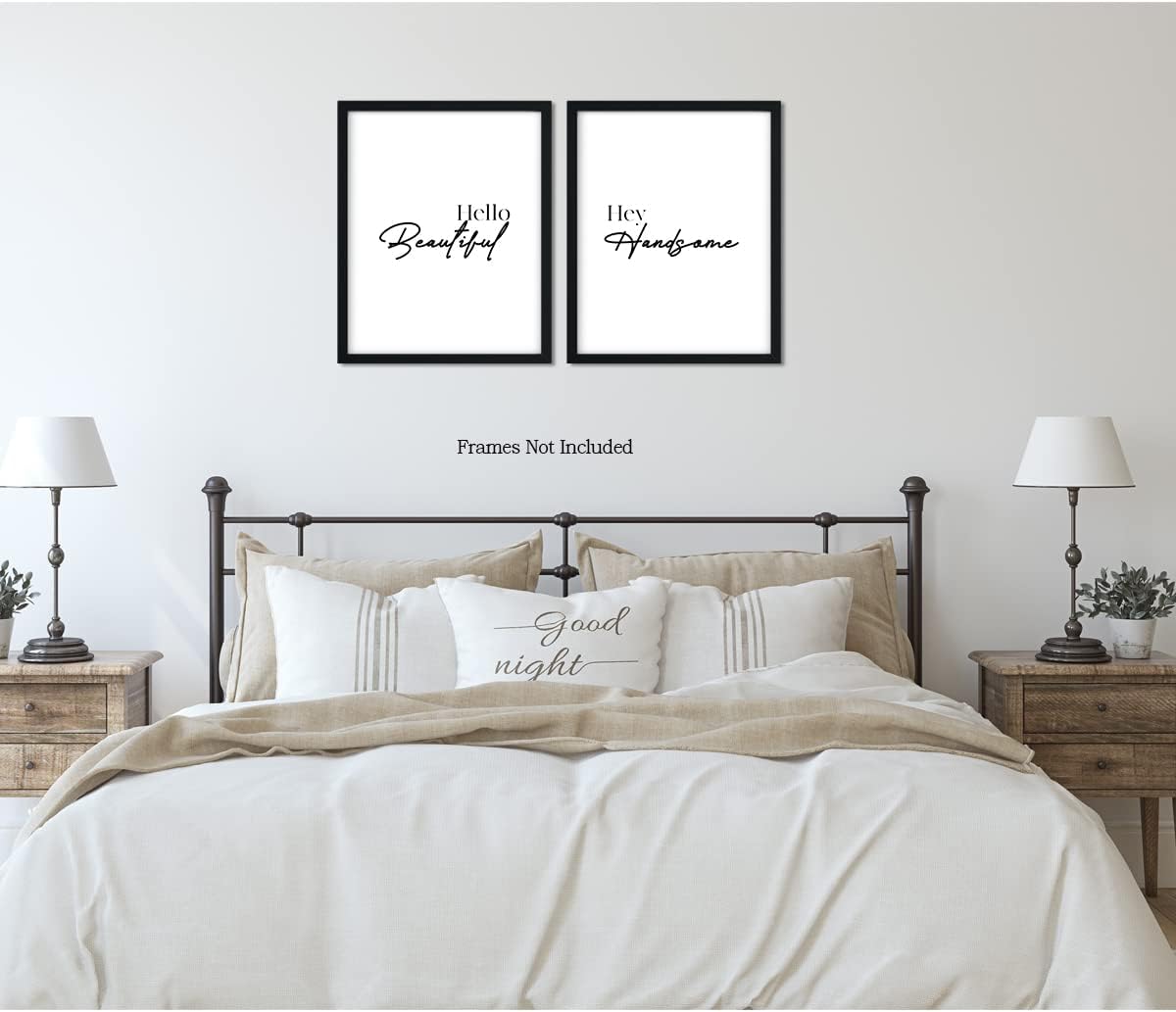 Hello Beautiful, Hey Handsome – Impresiones artísticas para pared (juego de 2)  Decoración de dormitorio principal para parejas  Impresiones de