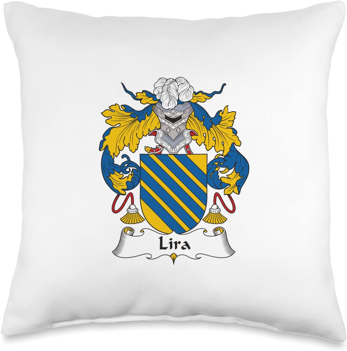 Lira – Almohada con escudo familiar, 16 x 16 pulgadas, multicolor