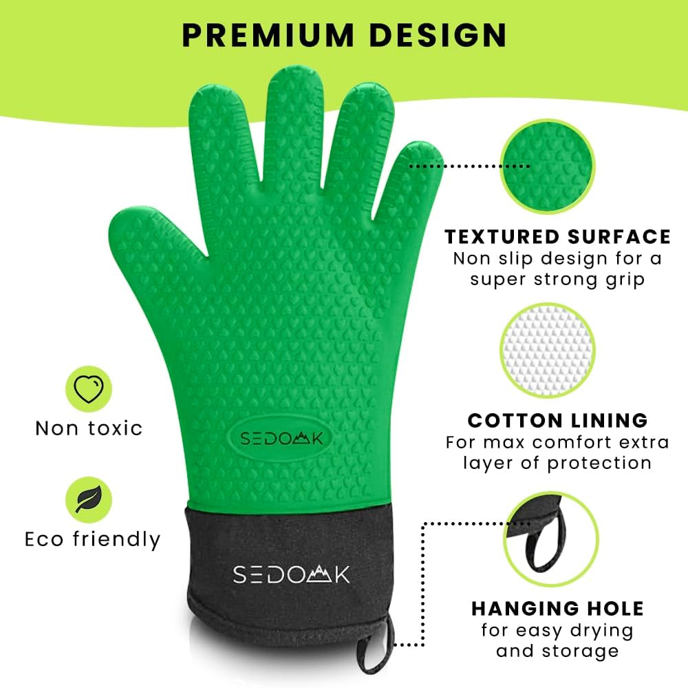 Guantes de horno resistentes al calor  Guantes de barbacoa  Ideal para barbacoa, parrilla, hornear, cocinar y más  Silicona de doble capa, guantes