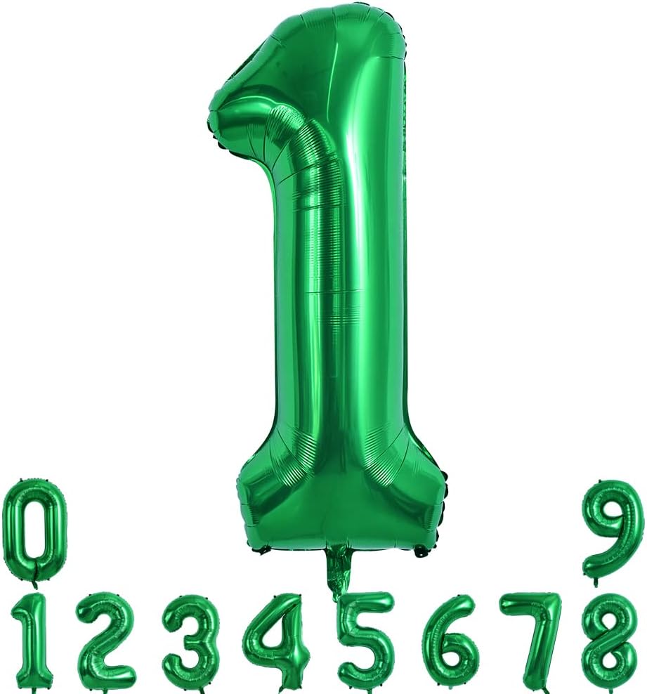 TONIFUL Globo verde oscuro de 40 pulgadas con números grandes del 0 al 9, decoración de fiesta de cumpleaños, globo de aluminio Mylar de números