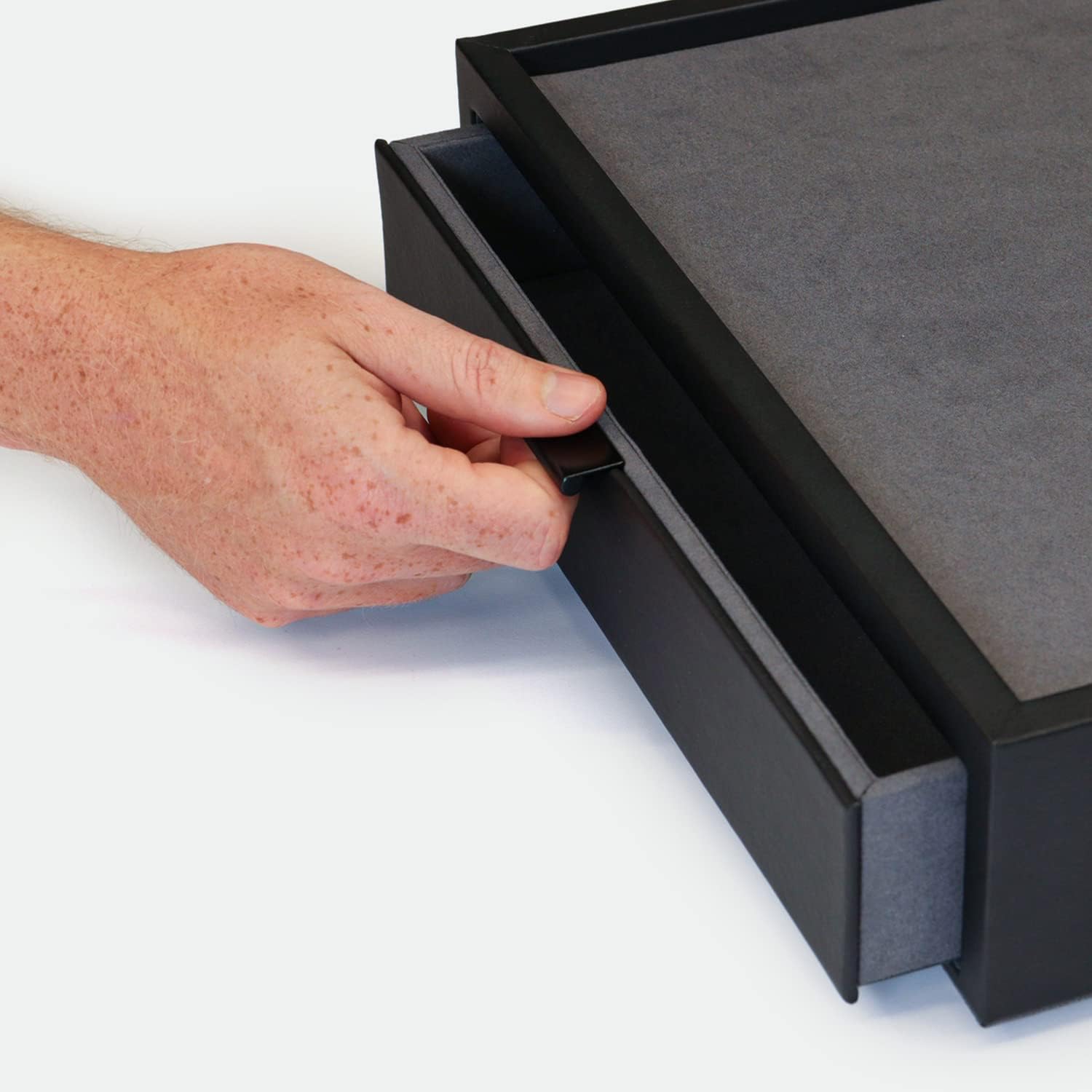 Kaviso Cajón de almacenamiento de valet de Cache Display – EDC, cuchilla, reloj y cajón de almacenamiento de joyas, forro de microfibra, cuero