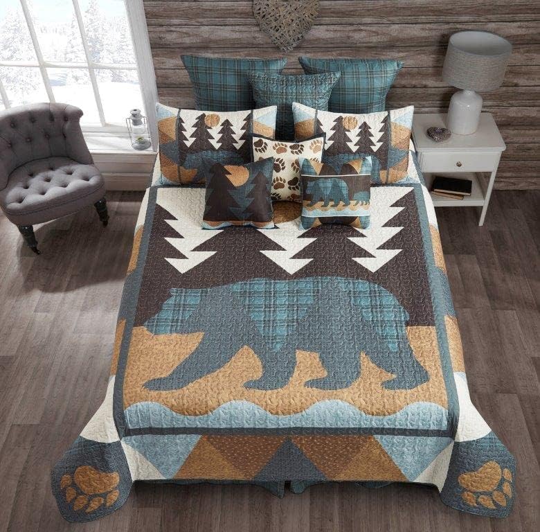 Virah Bella Juego de ropa de cama de 2 piezas, tamaño matrimonialqueen, juego de edredón reversible rústico con fundas de almohada decorativas, oso