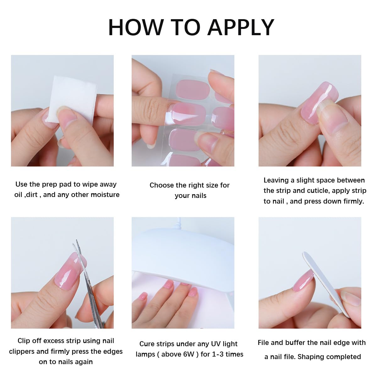 Tiras de uñas de gel semicuradas, calcomanías de uñas de gel francesas que funcionan con cualquier lámpara de uñas, envolturas de gel para uñas,