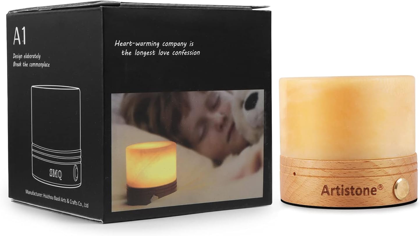 Artiistone Luz nocturna de piedra de cristal con sensor táctil de base de madera, recargable por USB, cristales curativos naturales, lámpara LED,