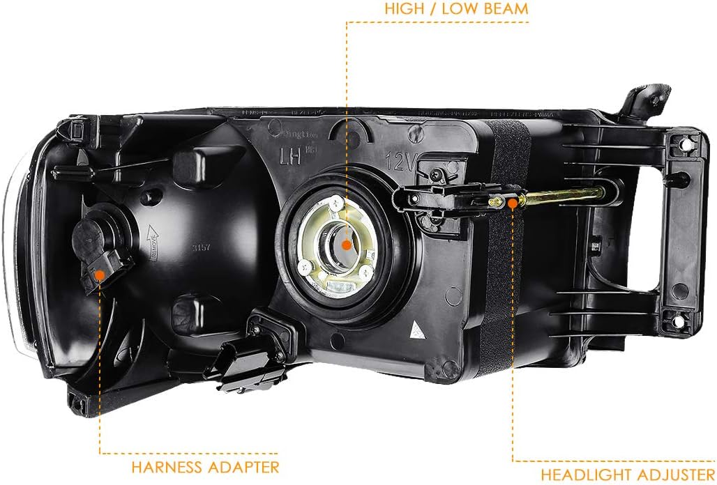 PM PERFORMOTOR 2 faros delanteros de repuesto compatibles con Dodge Ram 02-05  Faros delanteros con carcasa negra esquina transparente