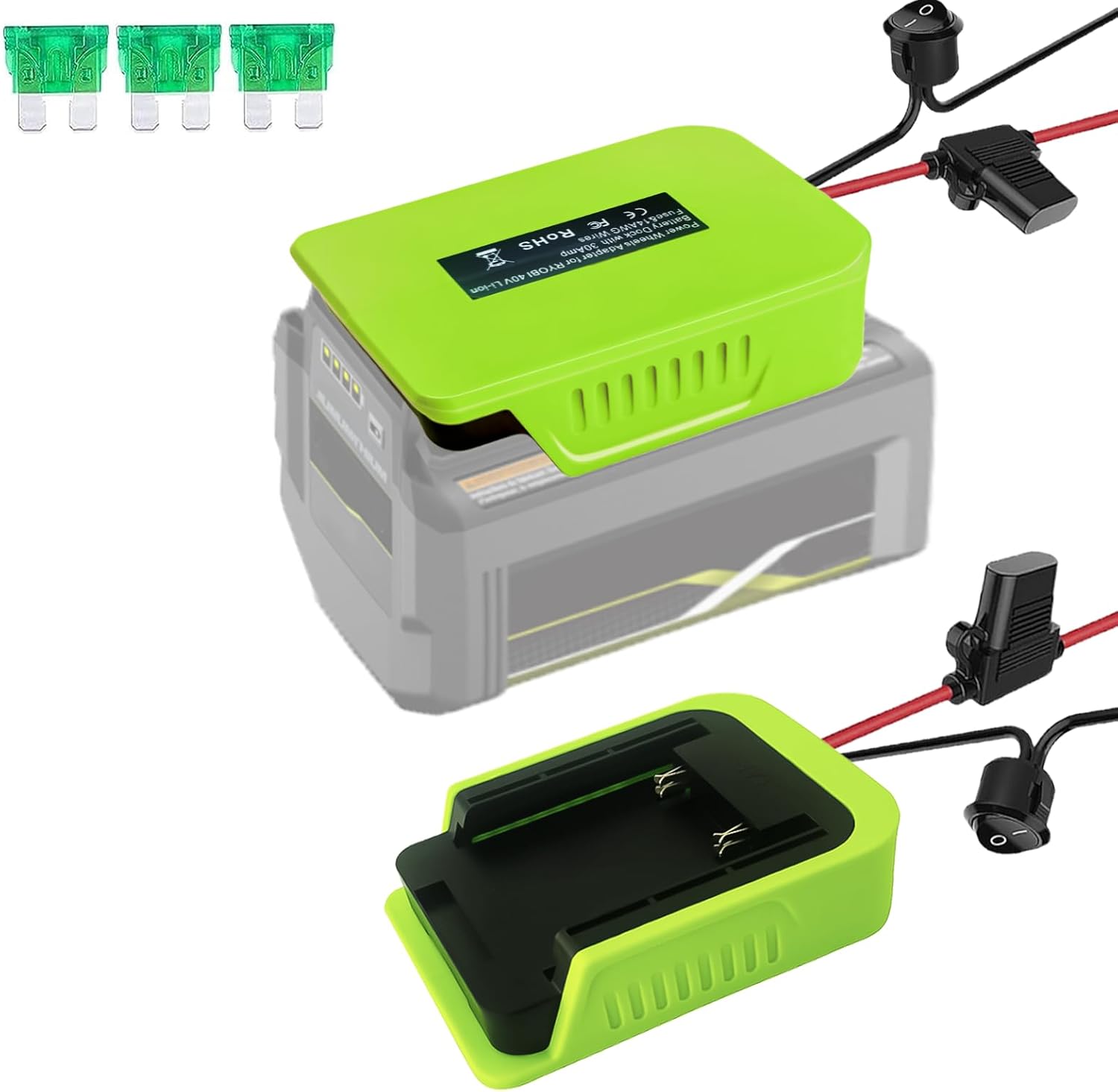Adaptador de bricolaje para rueda eléctrica Ryobi 40 V batería de iones de litio Dock conector de alimentación Cable Robótica Cable calibre 14, con