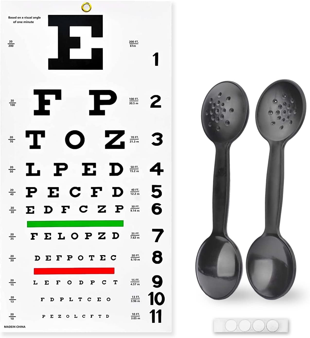 Kit completo de examen de ojos Snellen estándar de 20 pies Snellen Eye Chart 22×11 pulgadas con 2 oclusores oclusores de doble uso