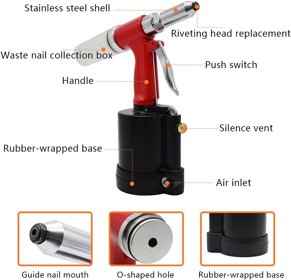 YIYIBYUS Pistola de remache, remachadora neumática, herramienta de remache hidráulica de aire de 14 pulgadas, NPT automotriz remachadora de tuercas