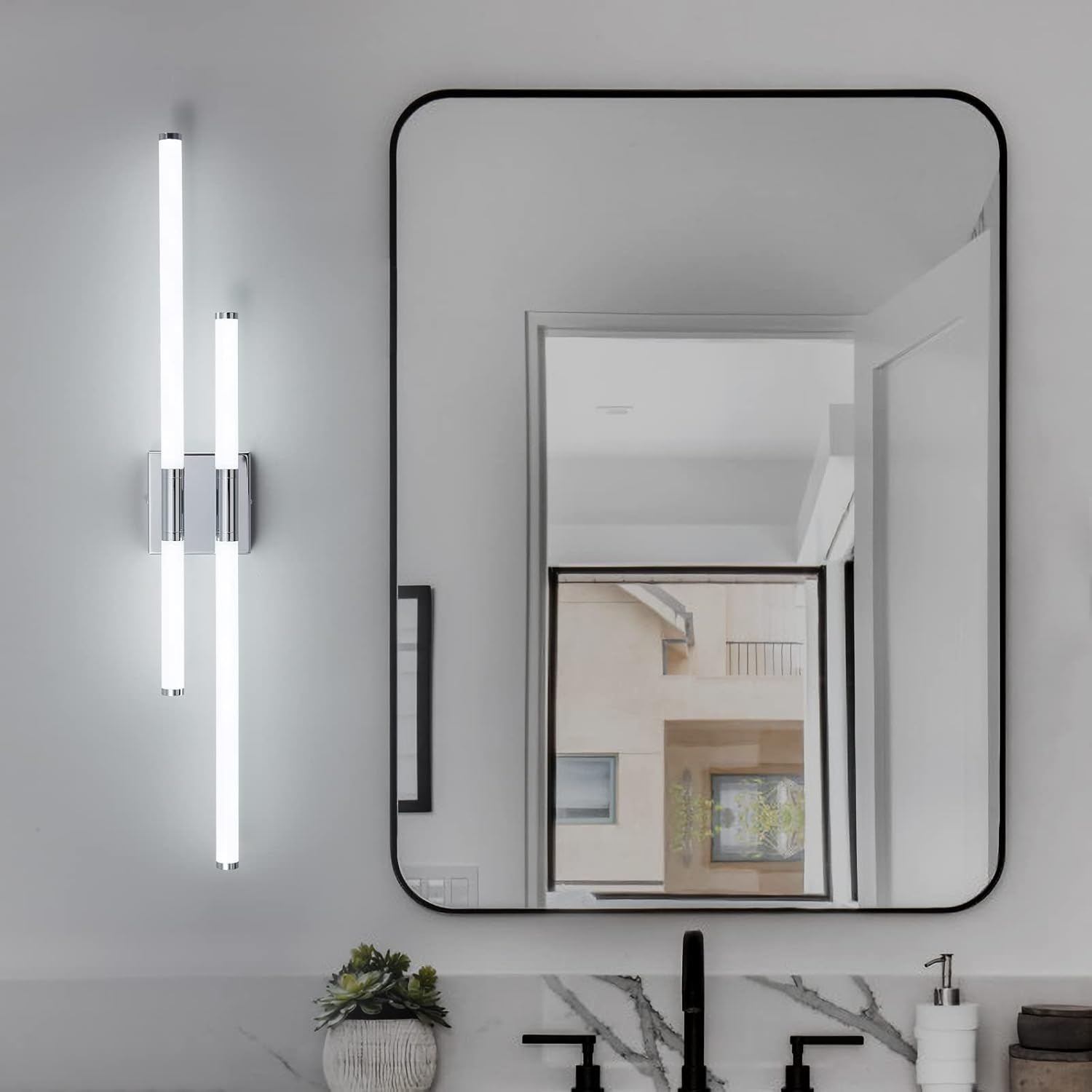 Moderna lámpara LED para tocador de baño, 6000 K, 32.88 pulgadas, cromada, para colocar sobre el espejo, lámpara de tocador de pared, moderna