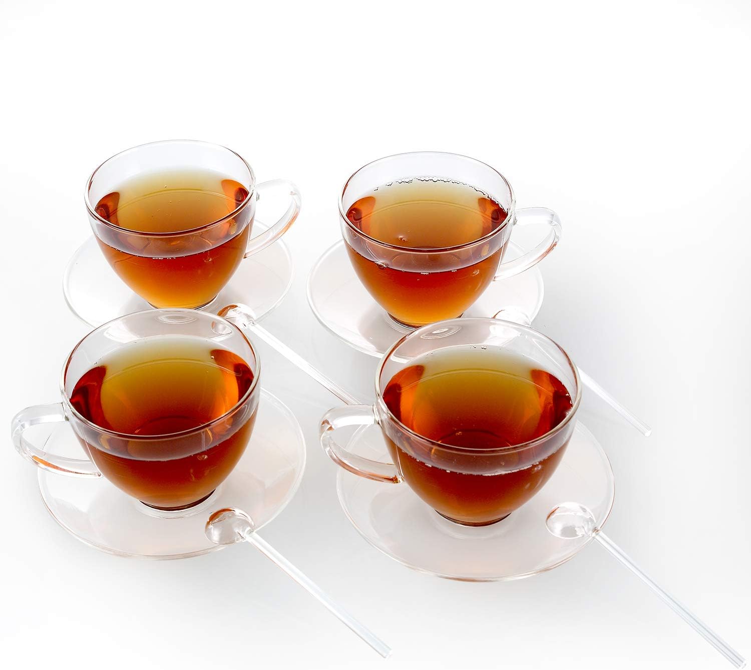 Teabloom Royal – Juego de tazas de té y platillo, 4 unidades, tamaño grande, capacidad de 12 onzas11.8 fl oz, diseño clásico cristalino, juego de