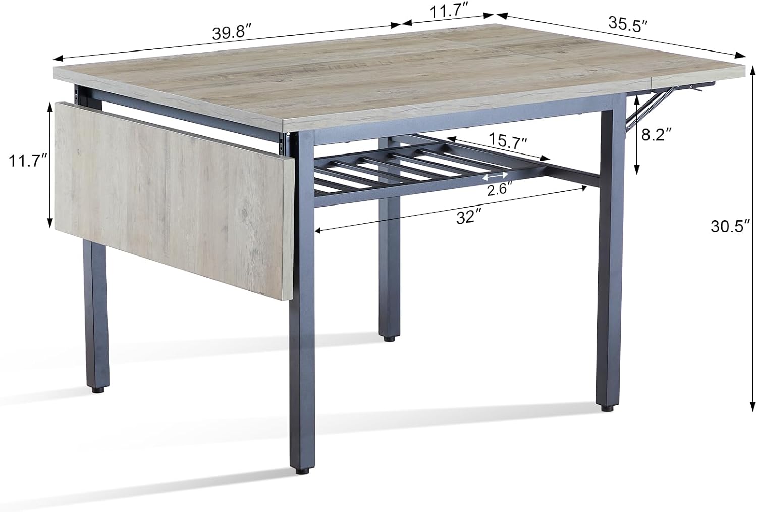 Mesa de comedor plegable de madera de 63 pulgadas para 2-6 escritorio de cocina extensible moderno que ahorra espacio, color gris