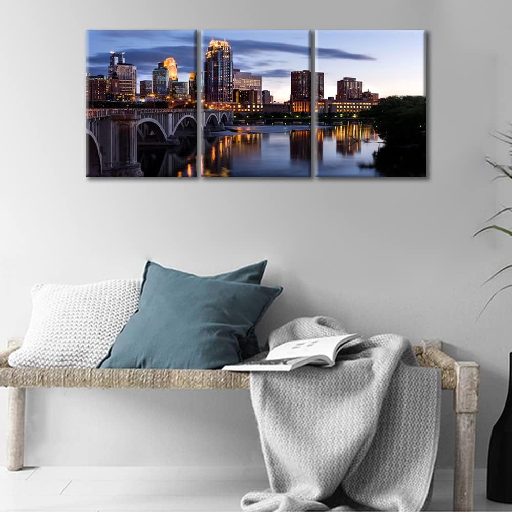 3 piezas de imágenes de decoración para el hogar americano, paisaje de rascacielos del centro de Minnesota, río Mississippi, impresión fotográfica