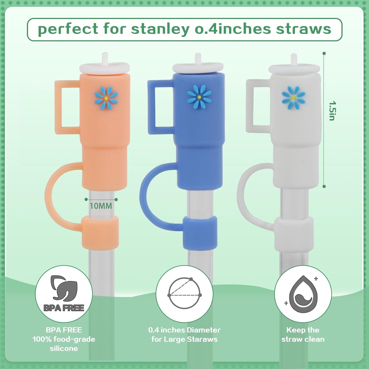 12 fundas de silicona para popote Stanley, fundas reutilizables para popotes compatibles con Stanley de 30 y 40 onzas, adornos de popote para