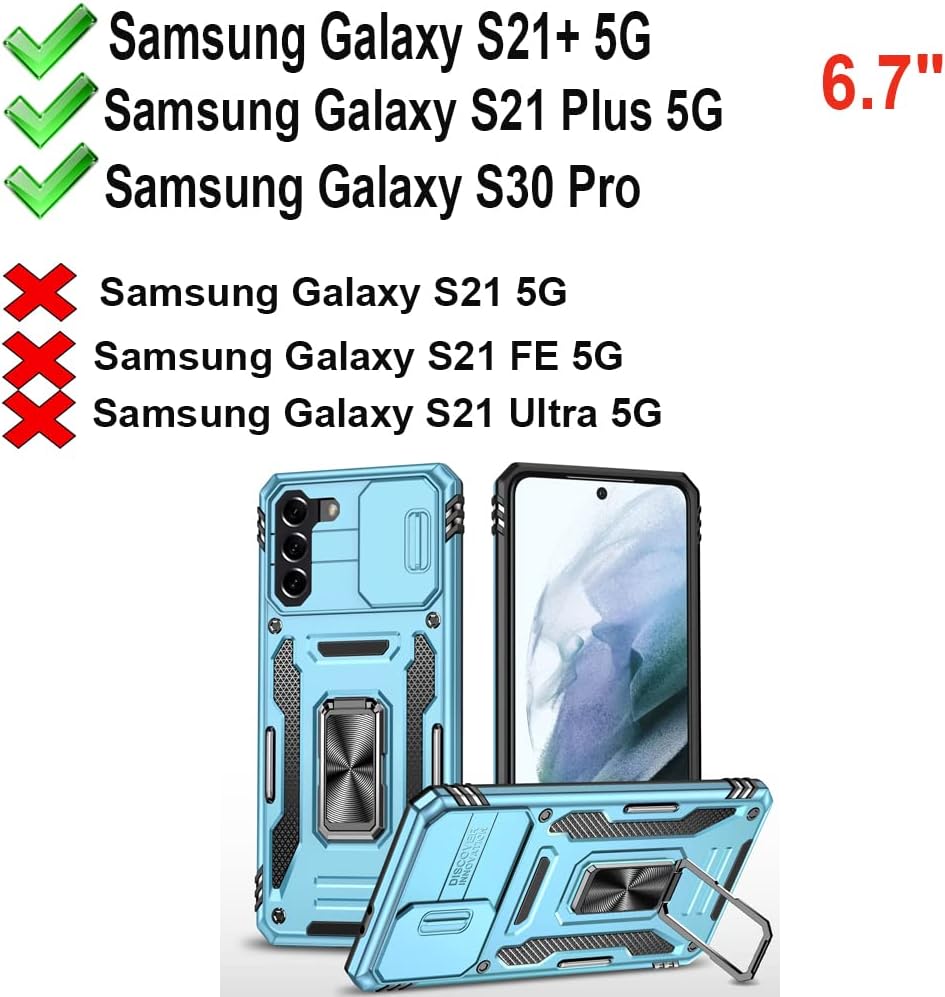 PASNEW Funda para Samsung Galaxy S21+ 5G para niño, funda de cámara y soporte magnético, carcasa militar resistente a prueba de golpes para S21
