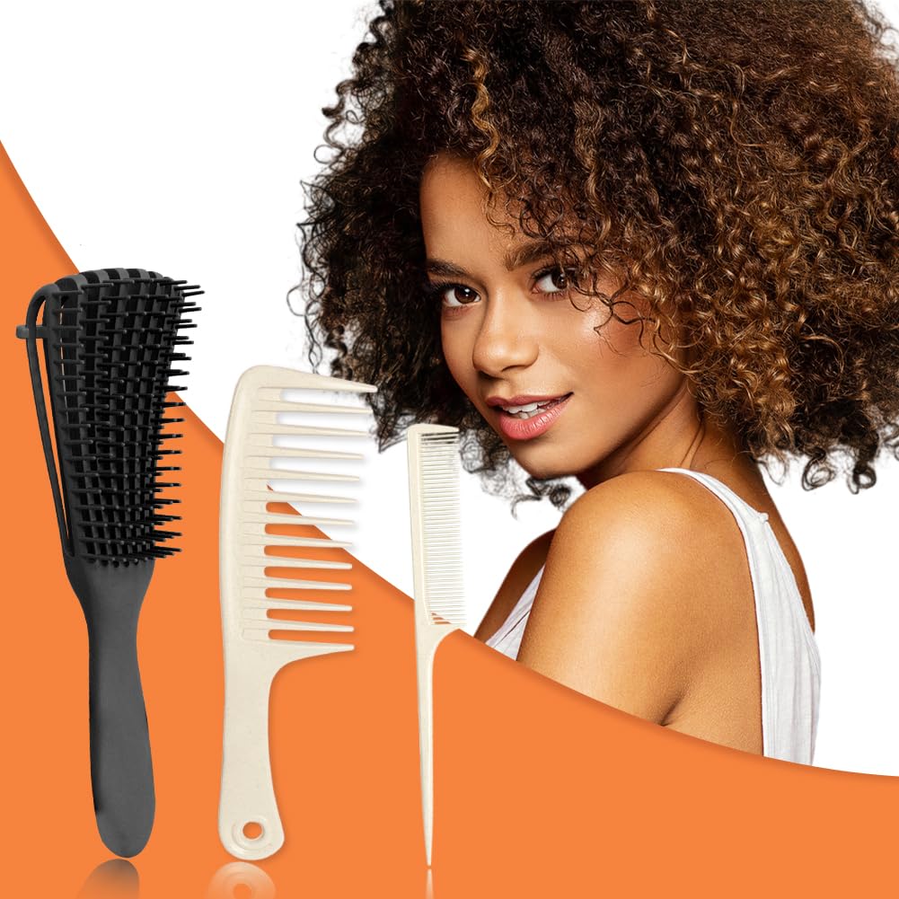 Cepillo desenredante para cabello húmedo, 3 piezas, cepillo para el cabello para mujeres, cepillo desenredante para cabello rizado, peine de dientes