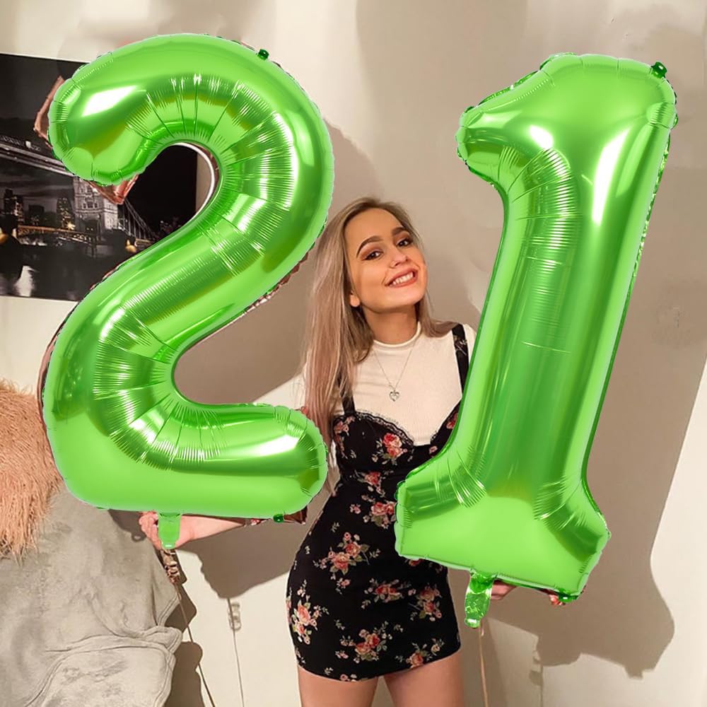TONIFUL Globos grandes de 40 pulgadas con números verdes número 21 dígitos 21, globos de helio, globos de aluminio de Mylar con números grandes para