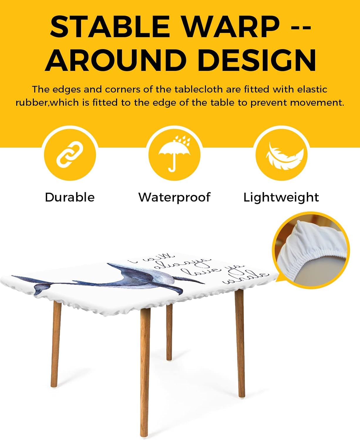 Mantel rectangular con diseño de ballena, elástico e impermeable para mesas de 3 pies, mantel impermeable para fiestas, pícnic, campamento,